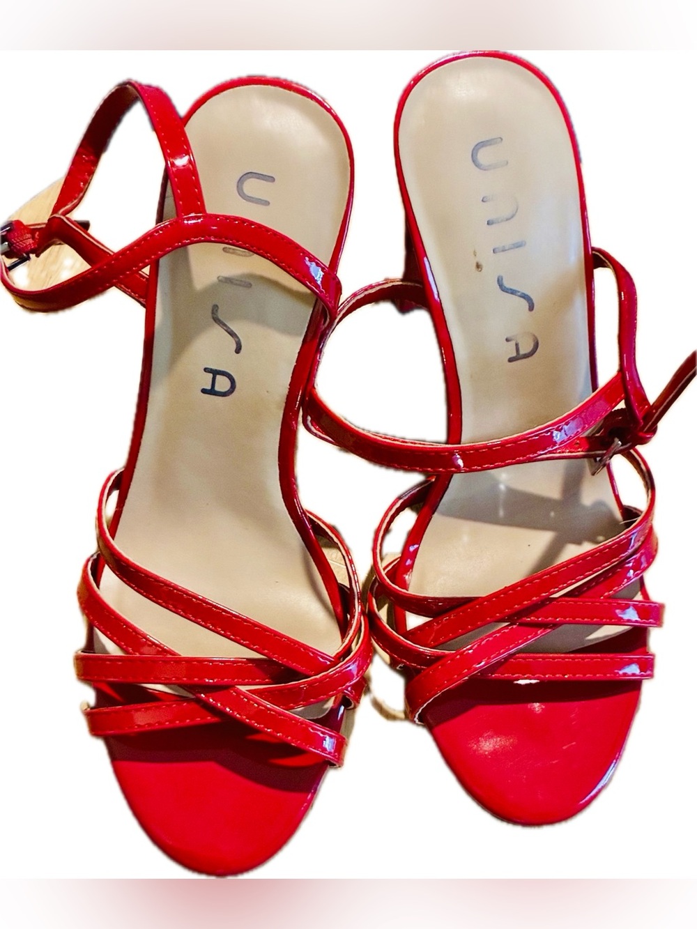 Unisa Red Patent Strappy Mid-Heel Sandals